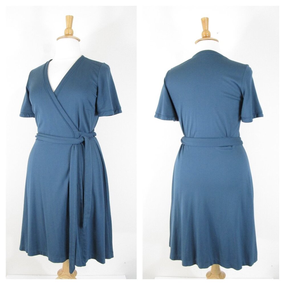 Ann Taylor Plus Size Solid Dark Teal Blue Jade Wrap Midi Dress 16 Formal Career